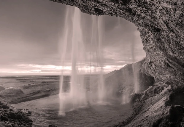 Waterfall canyon wall mural FP 5105 - Graphic design. Water cascades down a high rock, creating beautiful falls.