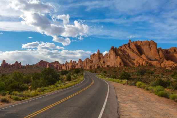 Wall mural of a road through the Grand Canyon FP 5315 - Graphic design. Road with white lines leading through.