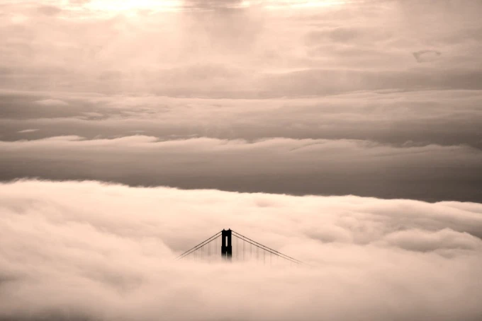 Wall mural of a bridge above the clouds FP 5347 - Graphic design in gray and white tones.