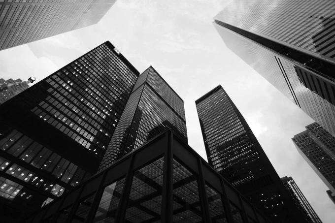 Wall mural skyscrapers FP 5446 - Graphic pattern. View of tall buildings in monochromatic shades.