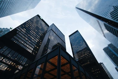 Wall mural skyscrapers FP 5446 - Graphic design. View of tall buildings in an urban landscape.