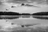 Wall mural of a frosty mountain lake FP 5459 - Graphic design. Black and white scene with mountains, forest, and reflection.