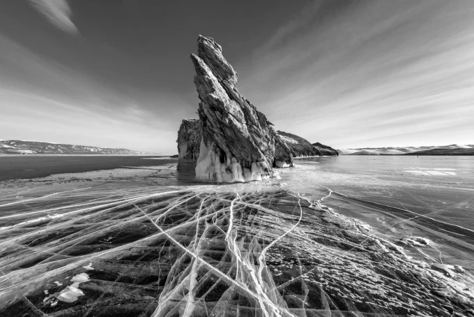 Wall mural cracked ice FP 5457 - Graphic design featuring ice with cracked patterns and sharp rock.