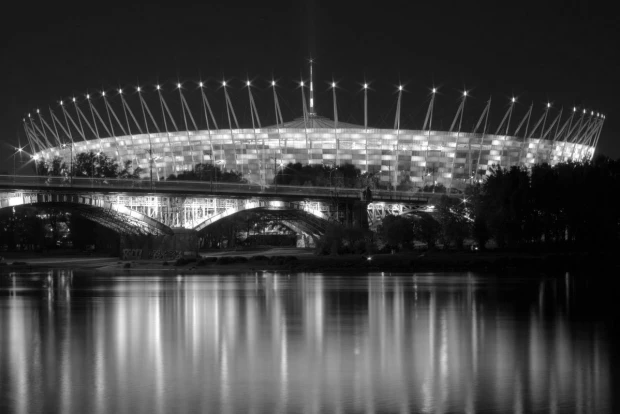 National Stadium wall mural FP 5517 - Graphic design. Sports venue with lighting, reflection in water.