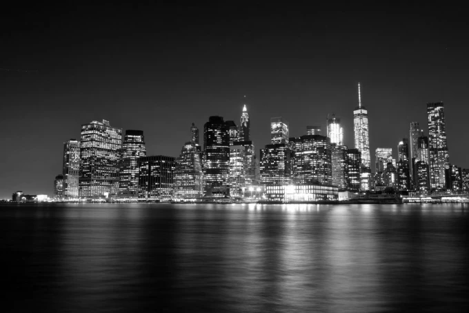 Wall mural of a still water surface in New York FP 5777 - Graphic design featuring a night view.