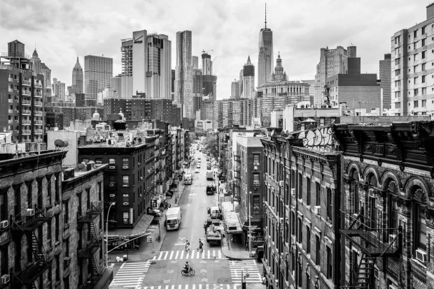 New York street wallpaper FP 5783 - Graphic design featuring a street scene with tall buildings in the background.