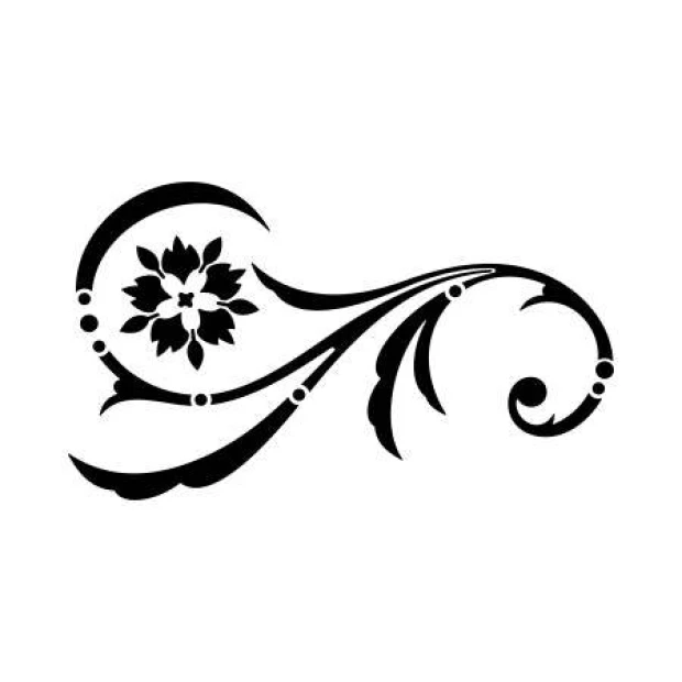 Wall decoration template 2221 - Graphic design with wavy lines and a floral motif in the center.