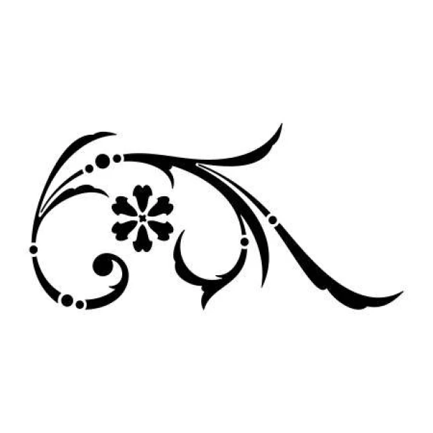 Wall template ornament 2229 - Graphic design with wavy lines and a floral motif at the center.