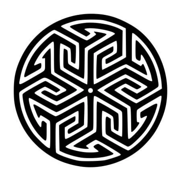 Abstract painting template 2241 - Graphic design. Round pattern with symmetrical, intricate lines forming spirals.