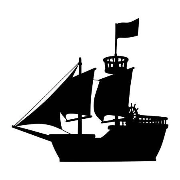 Sailboat painting template for kids 2276 - Features a ship with two large sails and a wheel.