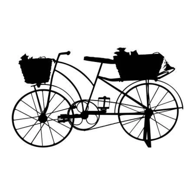 Bicycle painting template 2323 - Graphic design. Bike with baskets, round wheels, simple frame.