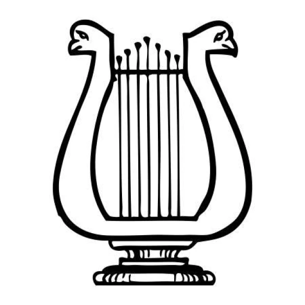 Lira 2258 painting template - Graphic design featuring a lyre shape with two bird heads and simple lines.