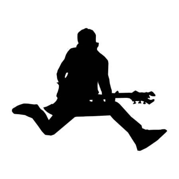 Rock musician painting template 2254 - Graphic design featuring a jumping musician with a guitar in black.