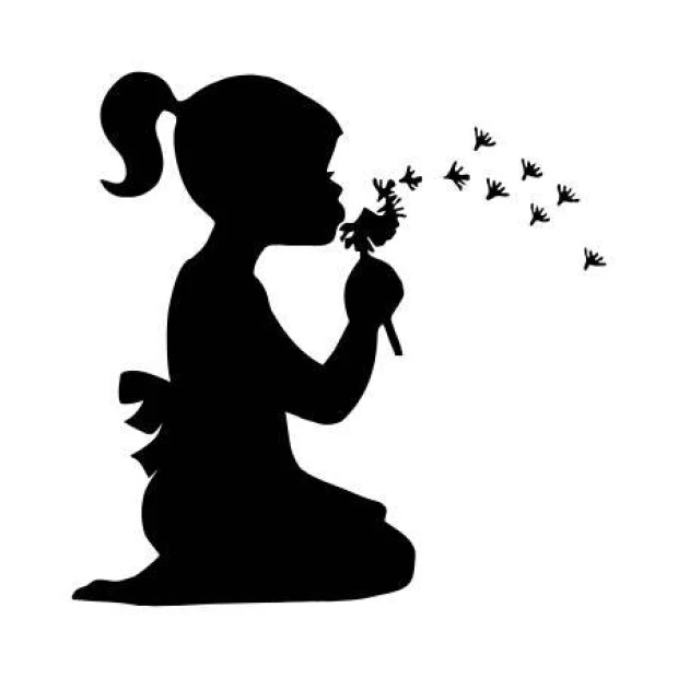 Wall template girl with dandelion 2274 - Graphic design. Kneeling girl holding a dandelion.