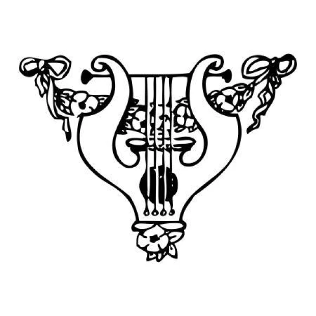 Lyra 2248 wall template - Graphic design featuring a lyre shape with ribbons and flowers on the sides.