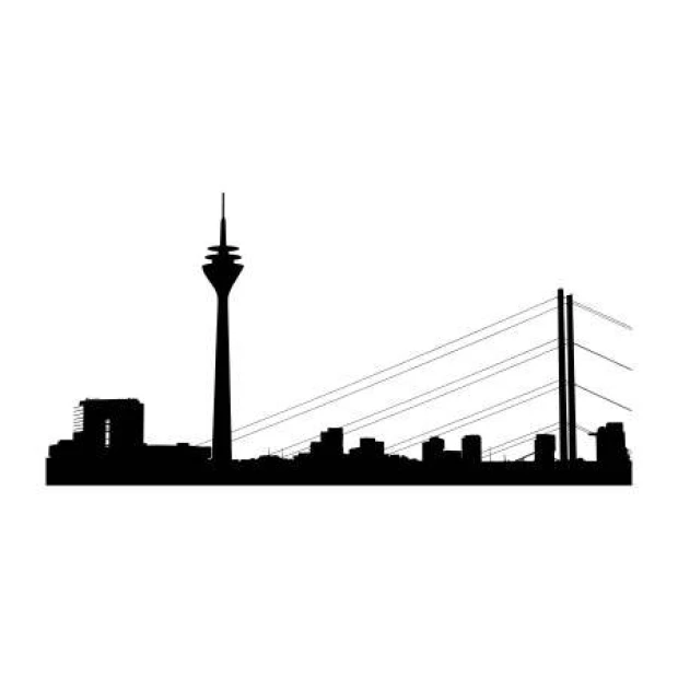City skyline wall template 2282 - Graphic design. Silhouette of buildings with a tower and lines.
