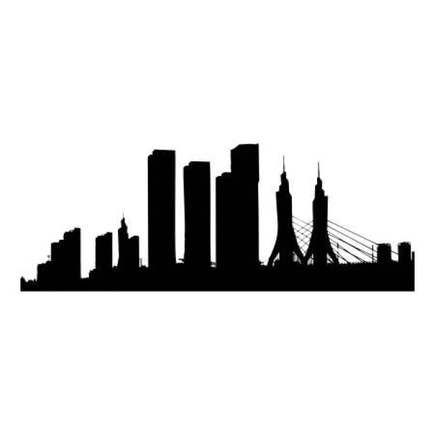 City skyline wall template 2295 - Graphic design featuring building silhouettes of varying heights and shapes.