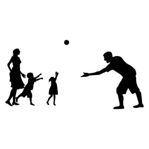 Wall template family 2273 - Graphic design. Figures of people in motion reaching for a ball.