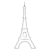 Eiffel Tower wall stencil 2292 - Graphic design. Tall, slender structure with arches at the base and a long spire on top.
