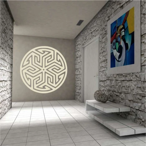 Abstract painting template 2241 - Hallway arrangement with gray walls and minimalist furniture.