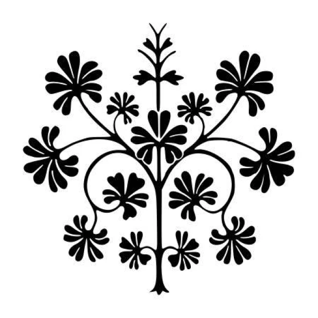 Ornamental tree painting template 2376 - A design featuring branches and leaves in various shapes.
