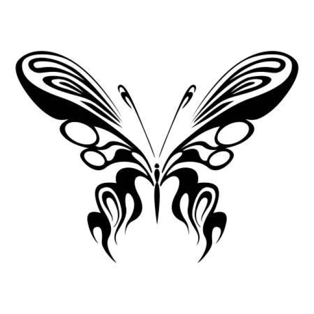 Butterfly painting stencil 2346 - Graphic design with symmetrical wings, wavy lines, and circular shapes.
