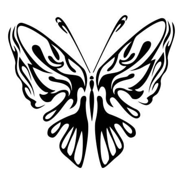 Butterfly painting stencil 2362 - Graphic design. Symmetrical wings with wavy lines and intricate details.