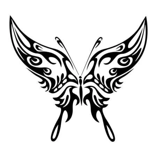 Flame butterfly painting template 2358 - Graphic design with symmetrical wings and wavy line embellishments.