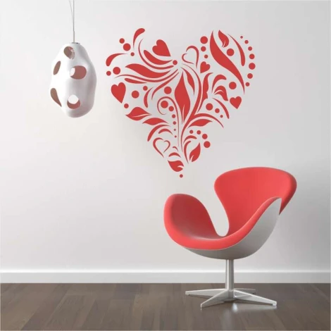 Heart ornament painting template 2339 - Living room setup with a light-colored wall and modern armchair.