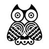 Owl painting stencil 2342 - Graphic design featuring an owl shape with round eyes and wavy wings.