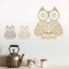 Owl painting template 2342 - Graphic design featuring three owls of different sizes with round eyes and geometric patterns.