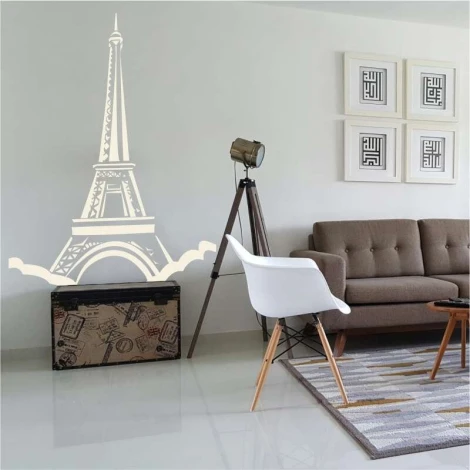 Eiffel Tower painting template 2293 - Living room setup with light walls, modern furniture, and minimalist style.
