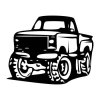 Off-road vehicle painting stencil 2331 - Graphic design with large wheels, rectangular front, and rounded sides.
