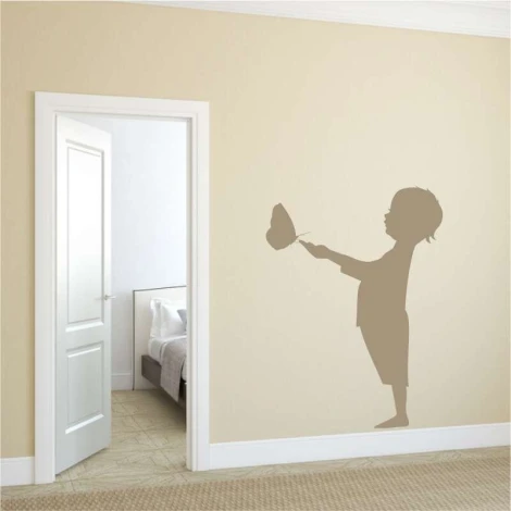 Kids\' butterfly wall stencil 2275 - Bedroom decor with light-colored walls and minimalist furniture.