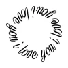 I Love You 2338 painting template - Graphic design with circular text and stylized letters in various sizes.