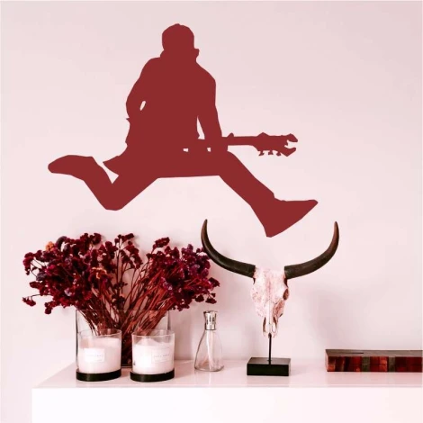 Rock musician painting template 2254 - Decor in the living room. Jumping musician with a guitar on the wall.