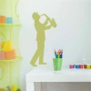 Saxophonist painting template 2261 - Arrangement in a room. Saxophonist figure in a dynamic pose on a light wall.