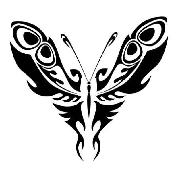 Butterfly painting template 2357 - Graphic design featuring a butterfly with large wings and spiral, wavy lines.