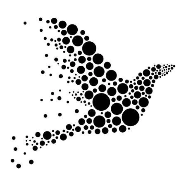Abstract wall template dove 2364 - Graphic design featuring a dove shape made of circles in various sizes.