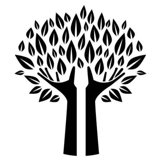 Wall template tree 2378 - Graphic design featuring two stylized trunks with sprawling branches and leaves.