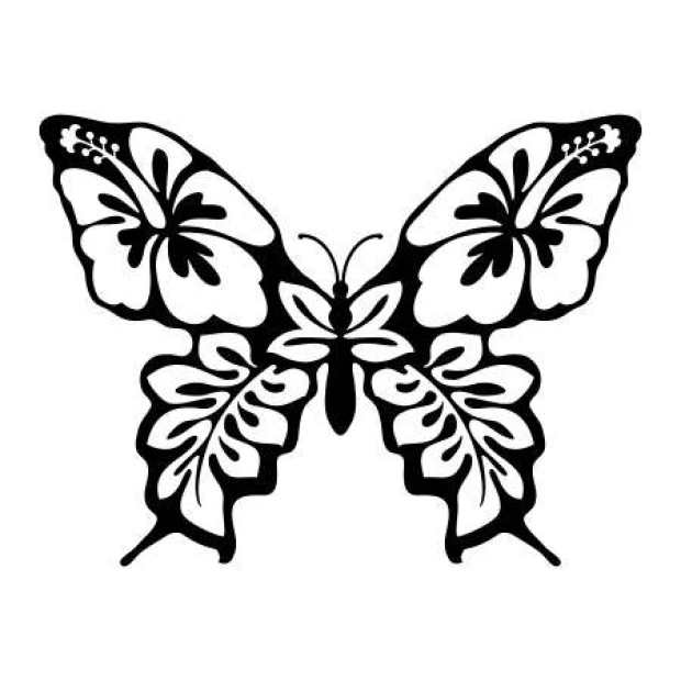 Butterfly wall template 2347 - Graphic design featuring a butterfly with large wings and leaves, adorned with floral details.