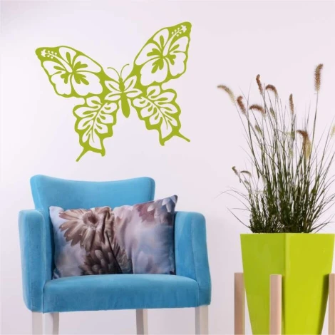 Butterfly wall template 2347 - Living room arrangement. Light-colored walls, furniture in a bold shade.
