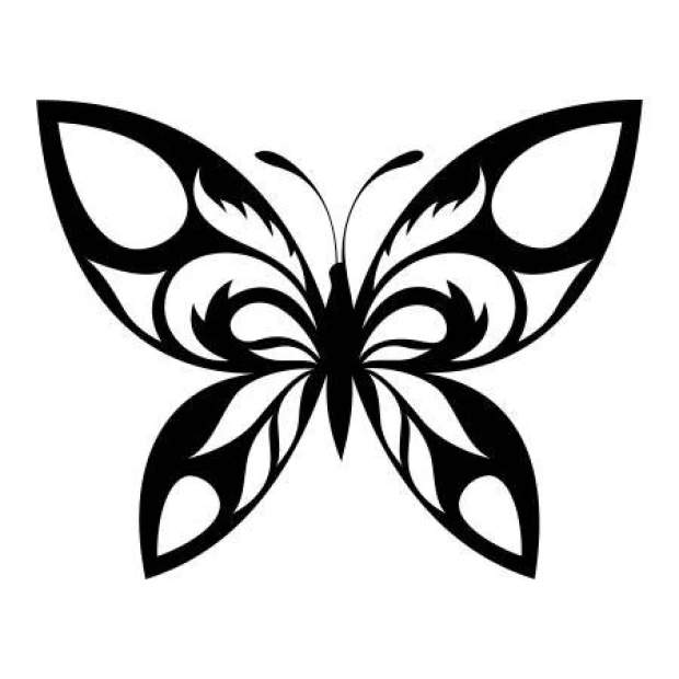 Butterfly wall template 2353 - Graphic design featuring a butterfly with symmetrical wings filled with spiral and wavy lines.