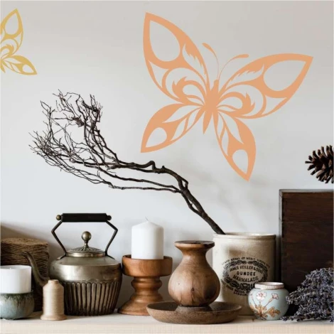 Butterfly wall template 2353 - Living room decor with light walls and natural decorative elements.