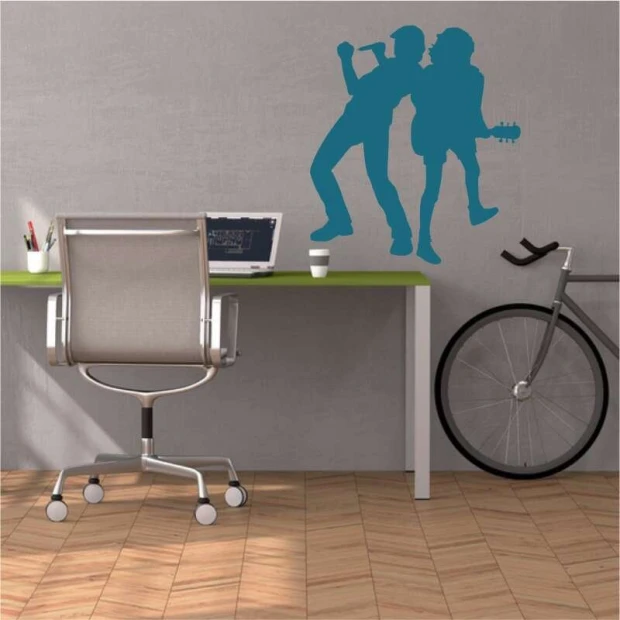 Musician wall template 2264 - Office arrangement with gray walls and a green table.