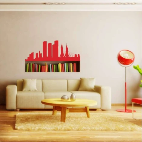 City skyline wall template 2295 - Living room decor with light-colored walls and minimalist furniture.