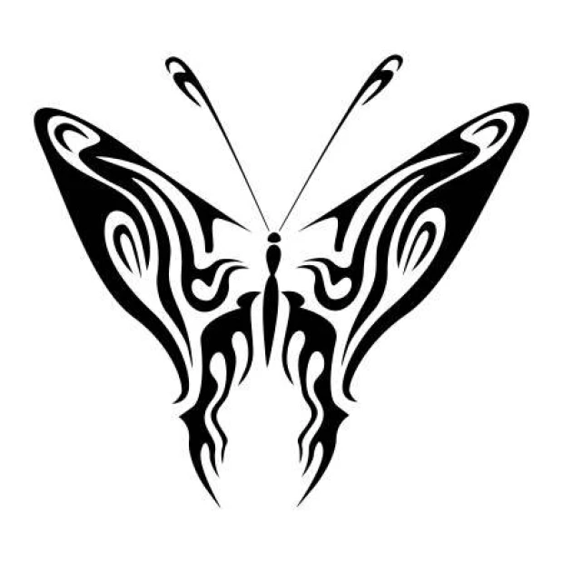 Flaming butterfly wall template 2361 - Graphic design with symmetrical wings, wavy lines, and intricate details.