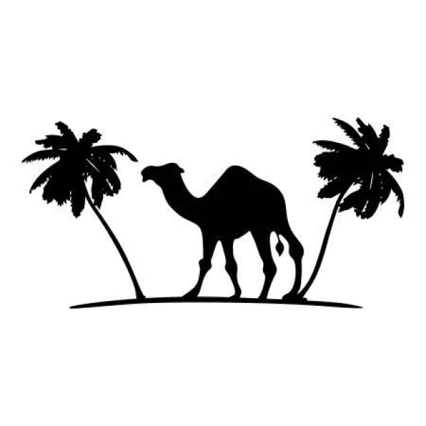 Wall template camel palms 2341 - Graphic design featuring a camel between two palms on the horizon line.
