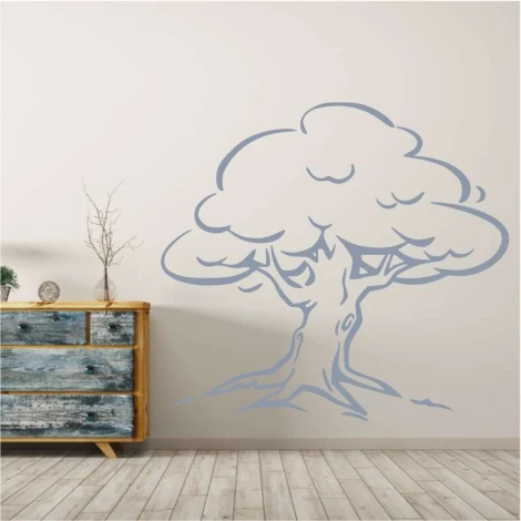 Wall tree template 2375 - Living room decor with light-colored walls and rustic wooden furniture.