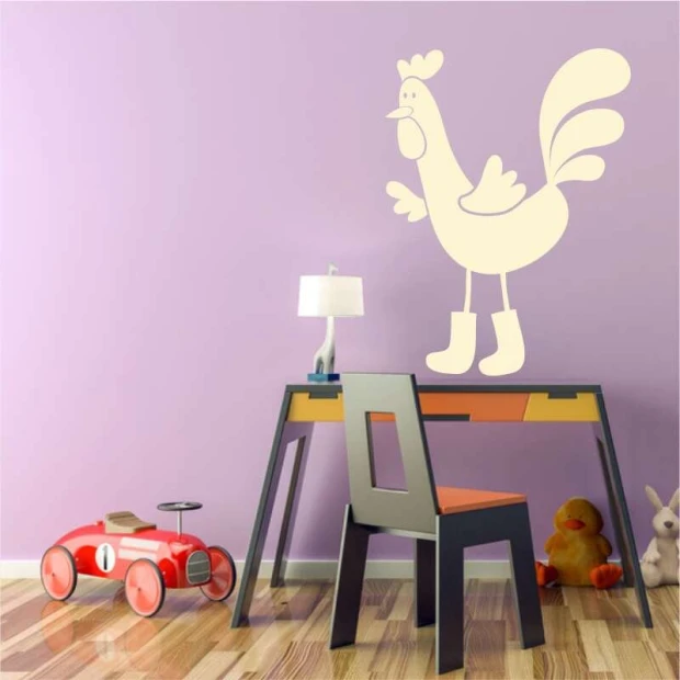 Kids\' painting template rooster 2269 - Decorated children\'s room with purple walls and furniture in shades.